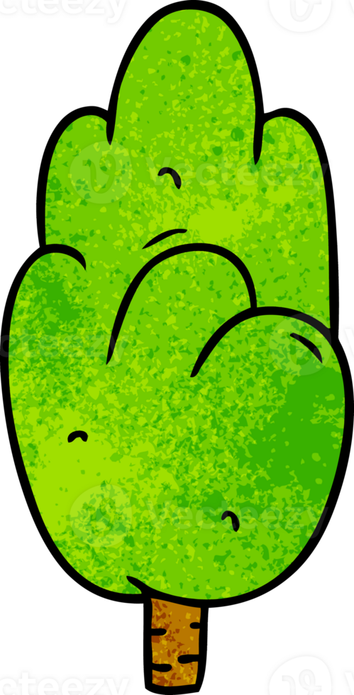 dessin animé texturé doodle seul arbre vert png