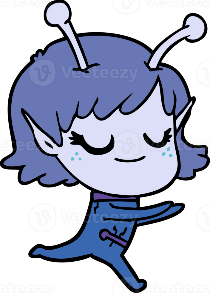 smiling alien girl cartoon running png