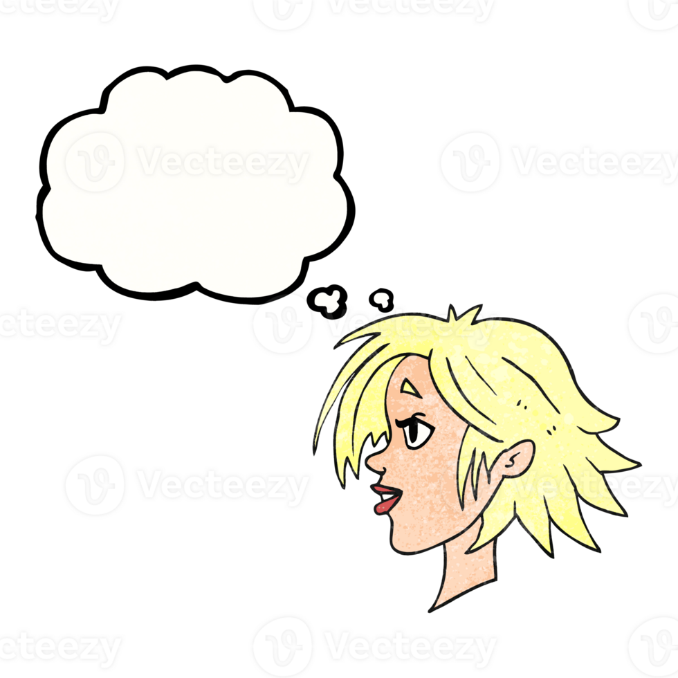 thought bubble textured cartoon happy female face png