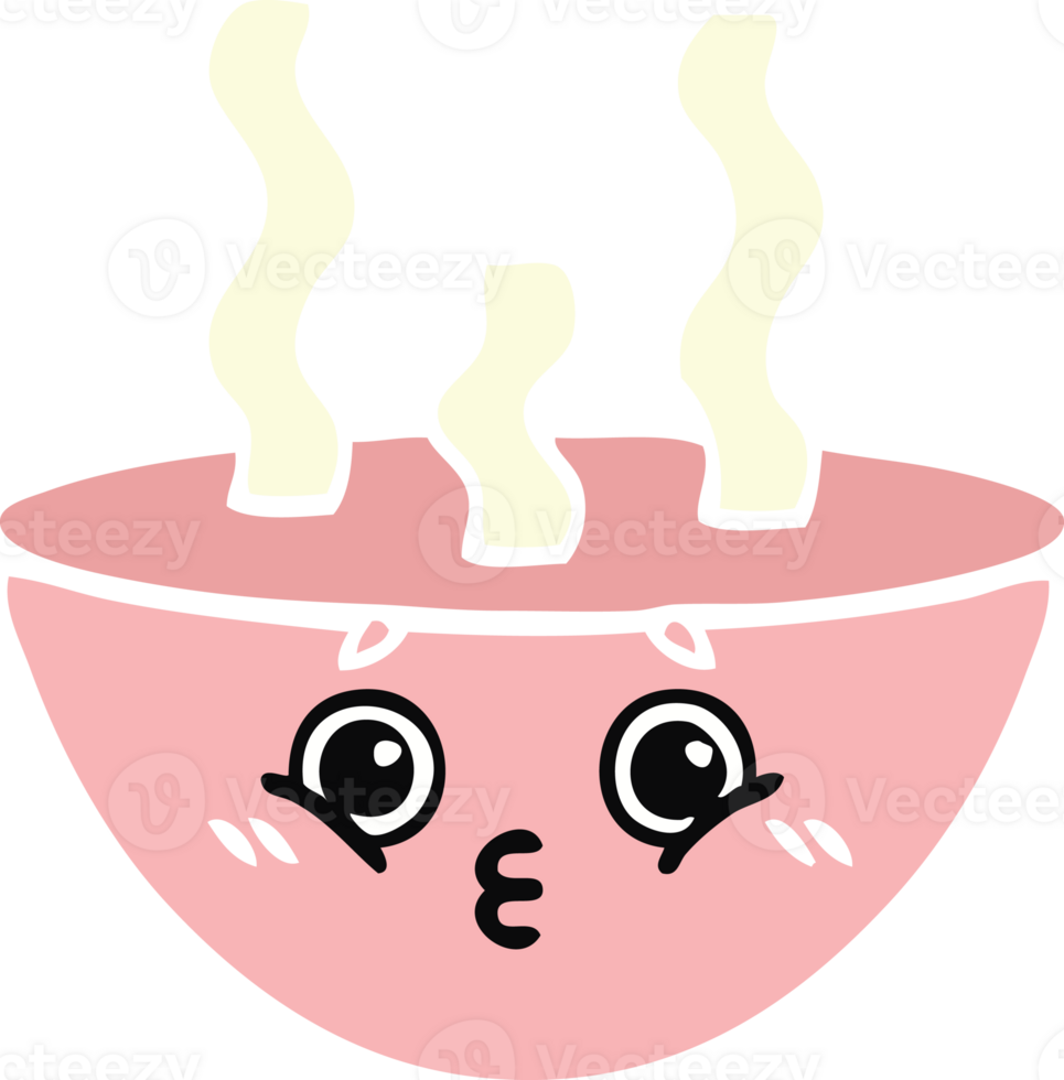 flat color retro cartoon bowl of hot soup png