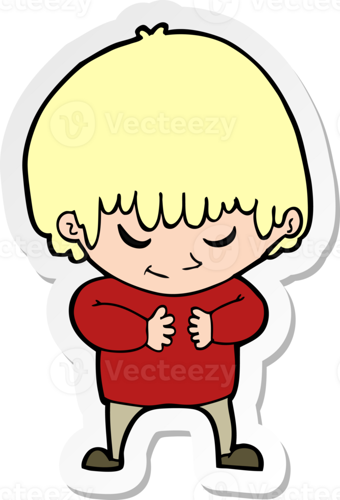 sticker of a cartoon shy boy png