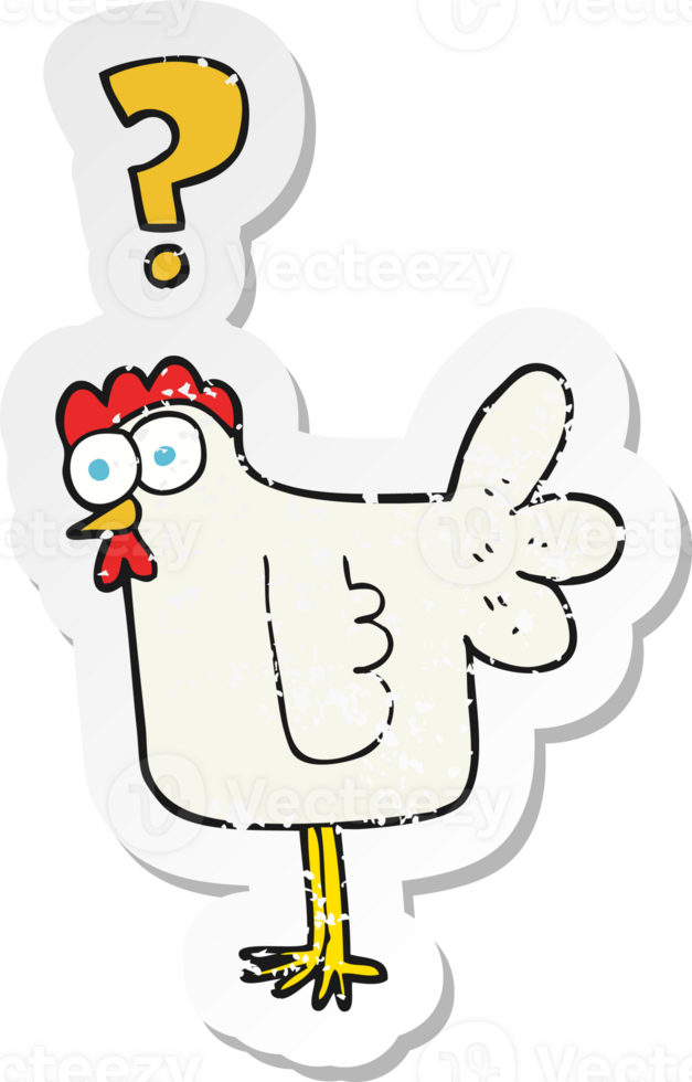 retro bedrövad klistermärke av en tecknad serie förvirrad kyckling png