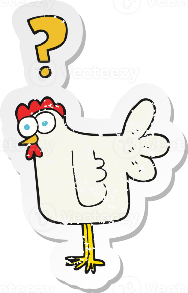 retro distressed sticker of a cartoon confused chicken png