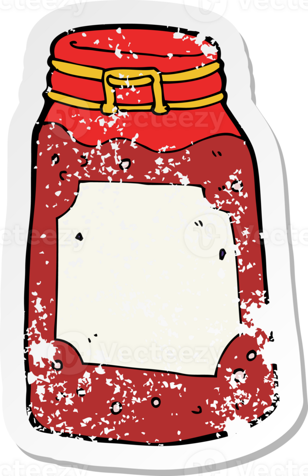 retro distressed sticker of a cartoon jar of jam png