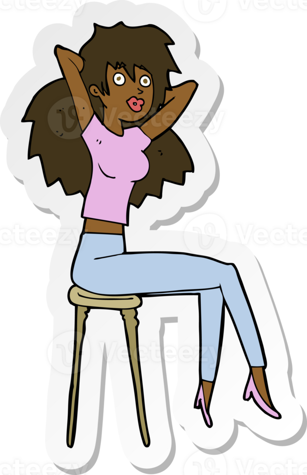 sticker of a cartoon woman posing on stool png
