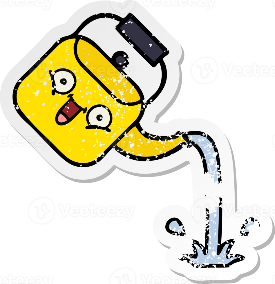 distressed sticker of a cute cartoon pouring kettle png