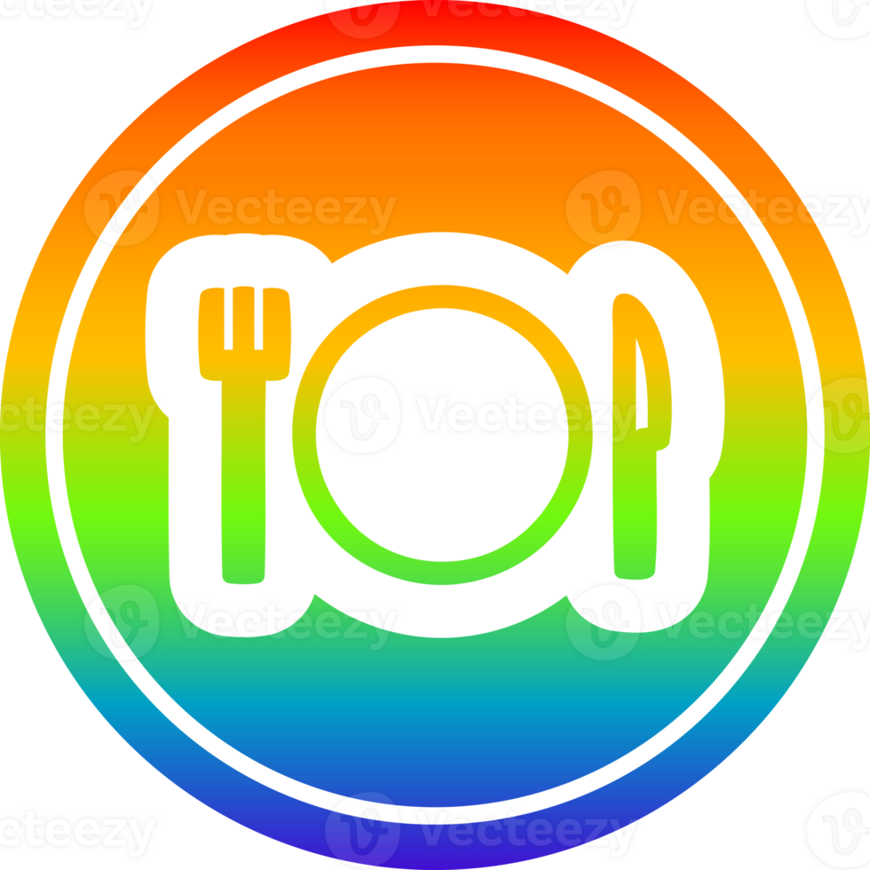 mesvork en plaat rond in regenboogspectrum png