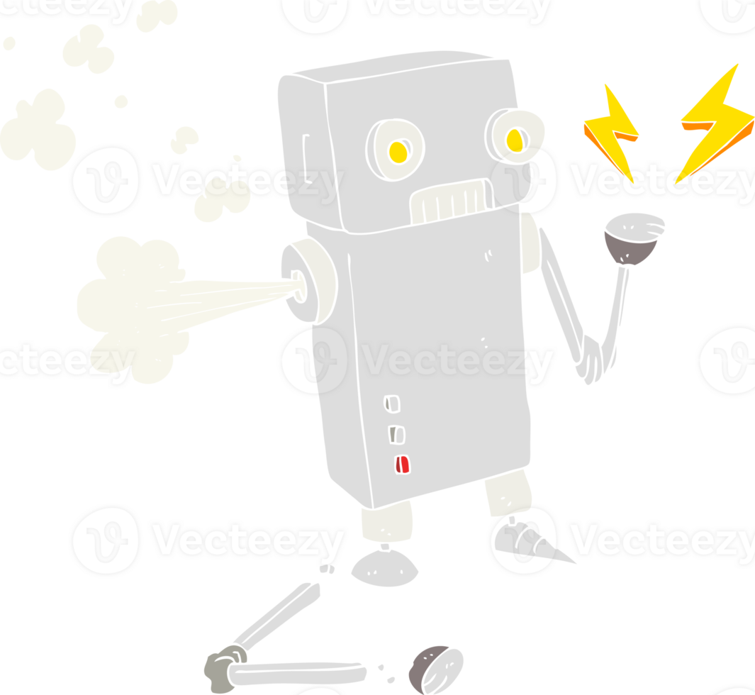 flat color illustration of a cartoon broken robot png