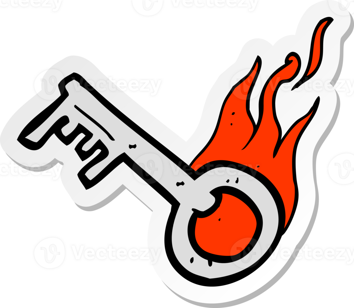 sticker of a cartoon flaming key png