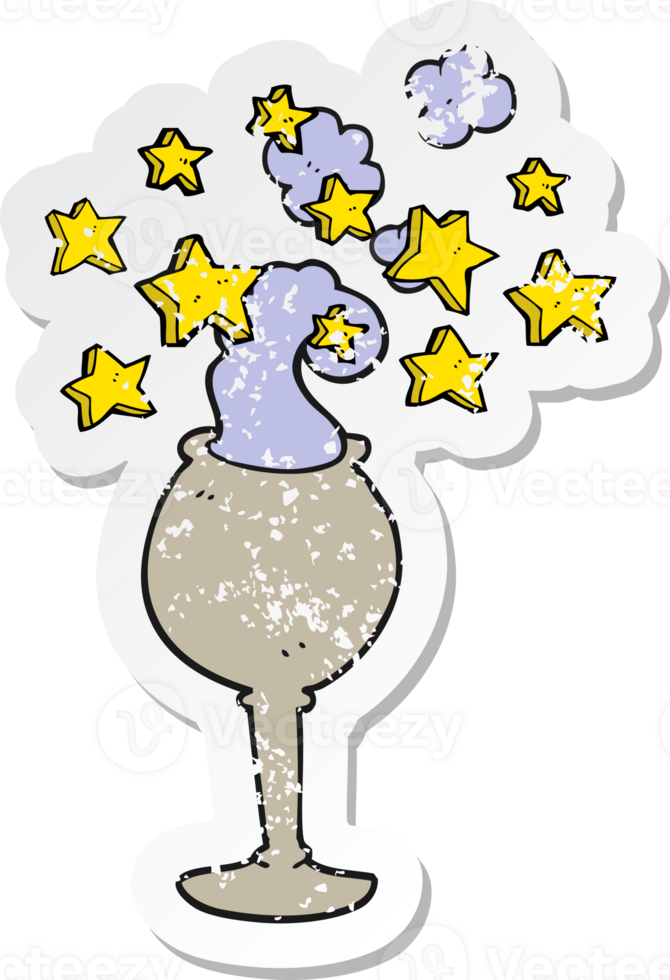 retro distressed sticker of a cartoon magic goblet png