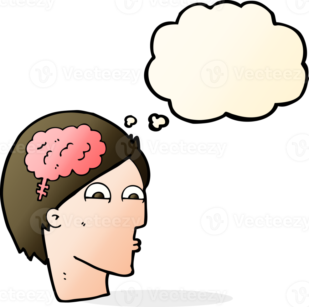cartoon head with brain symbol with thought bubble png