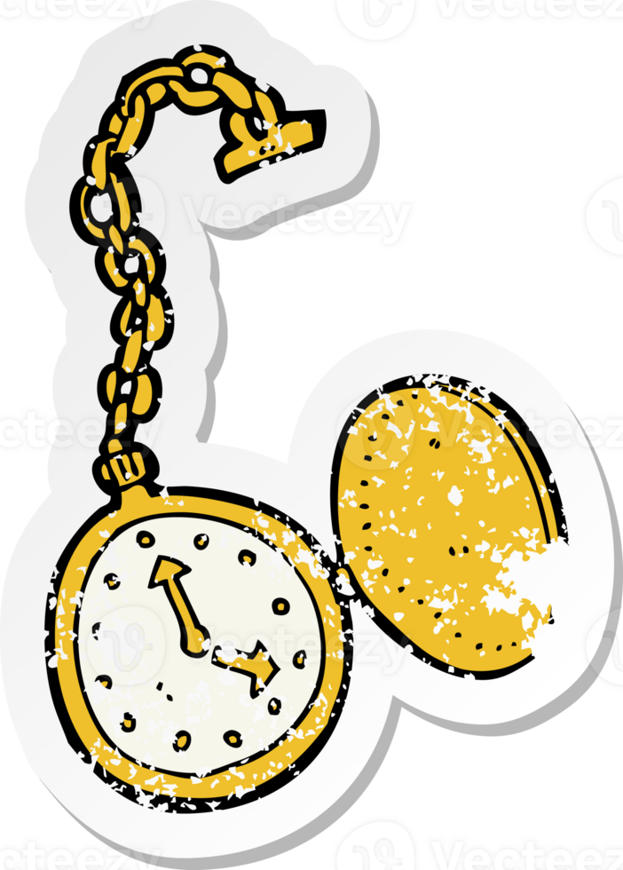 retro distressed sticker of a cartoon old watch png