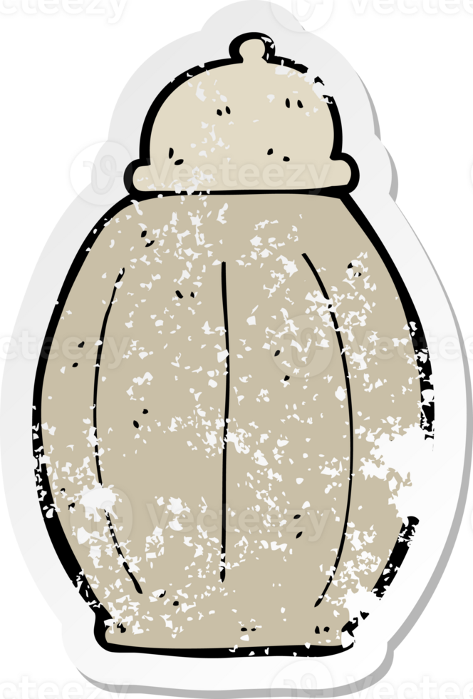 retro distressed sticker of a cartoon old jar png
