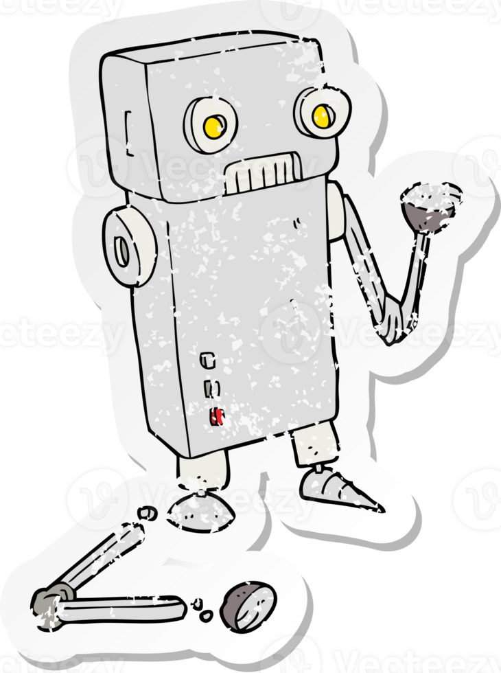 retro distressed sticker of a cartoon broken robot png
