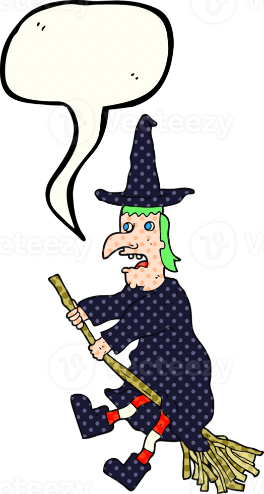 comic book speech bubble cartoon witch flying on broom png