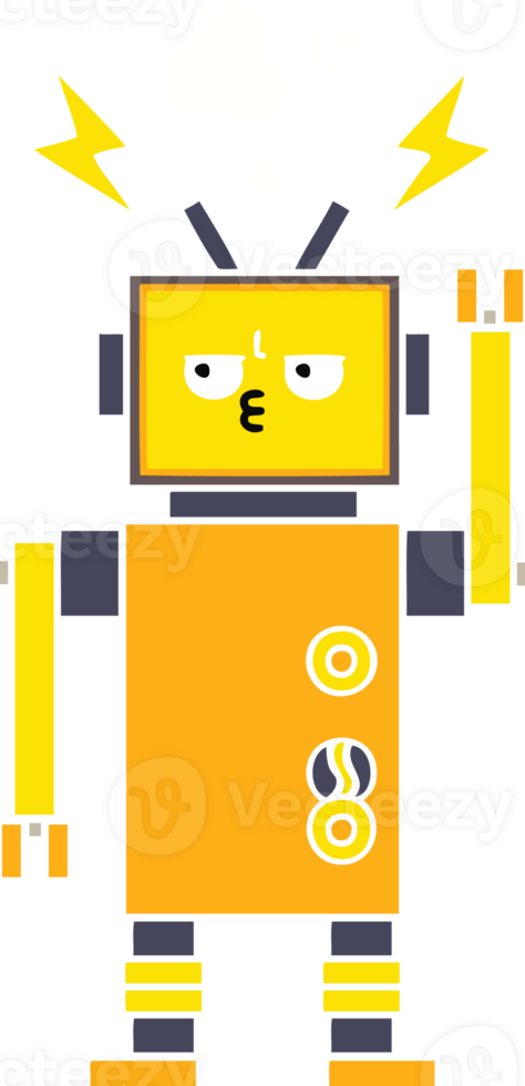 flat color retro cartoon malfunctioning robot png