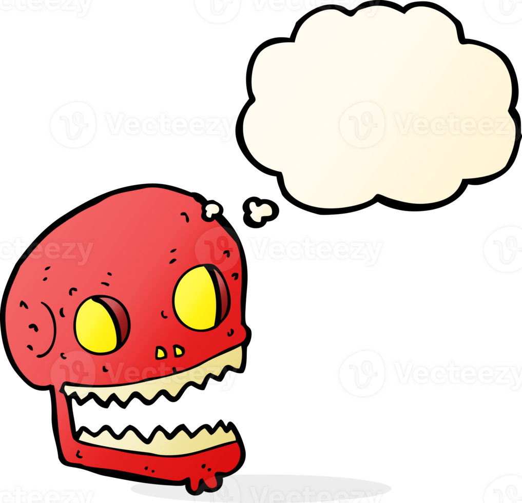 cartoon spooky skull with thought bubble png