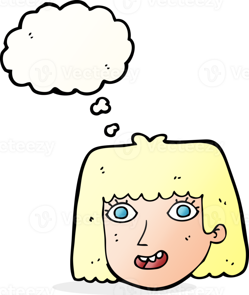 cartoon happy female face with thought bubble png