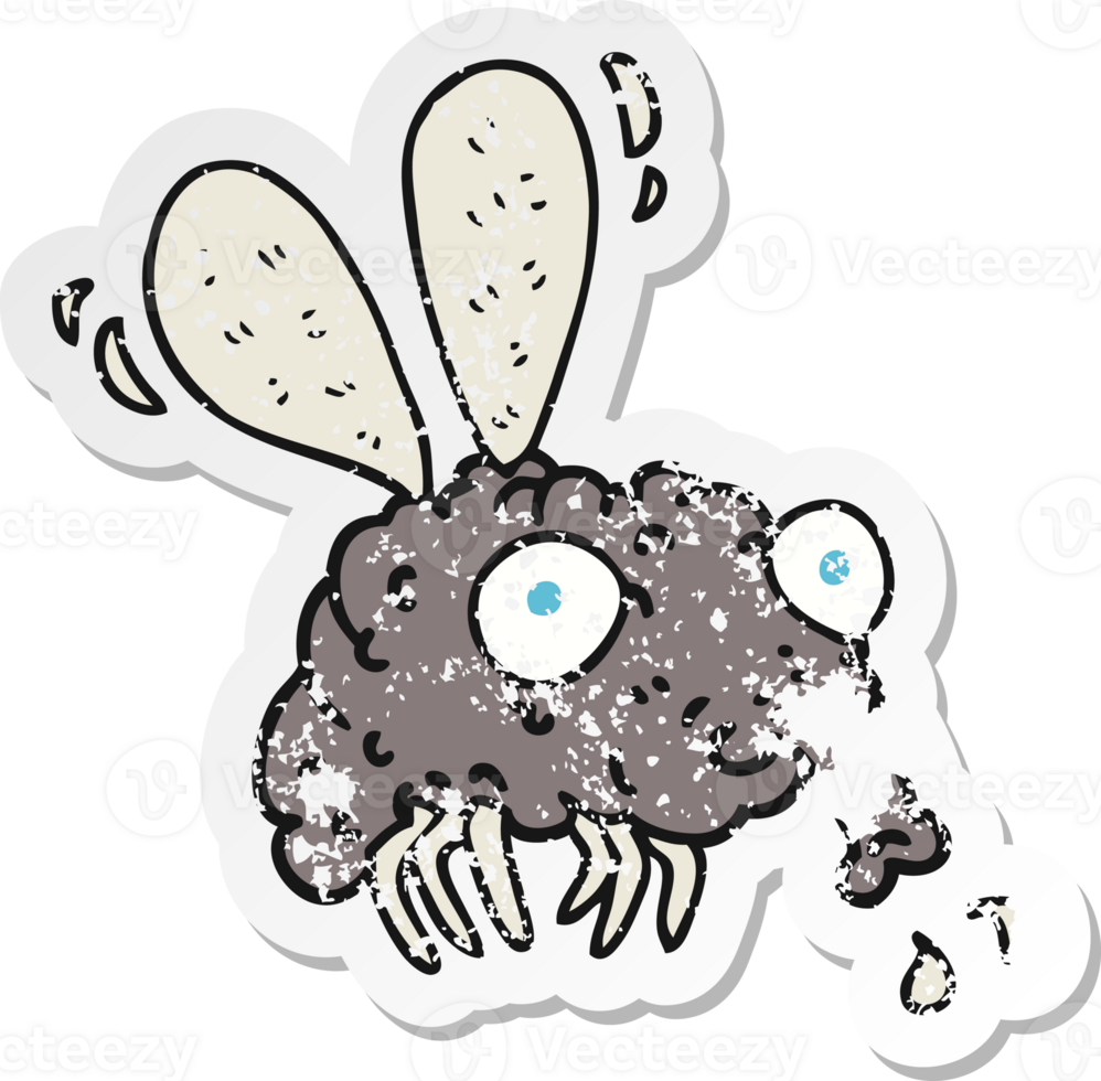 retro distressed sticker of a cartoon fly png