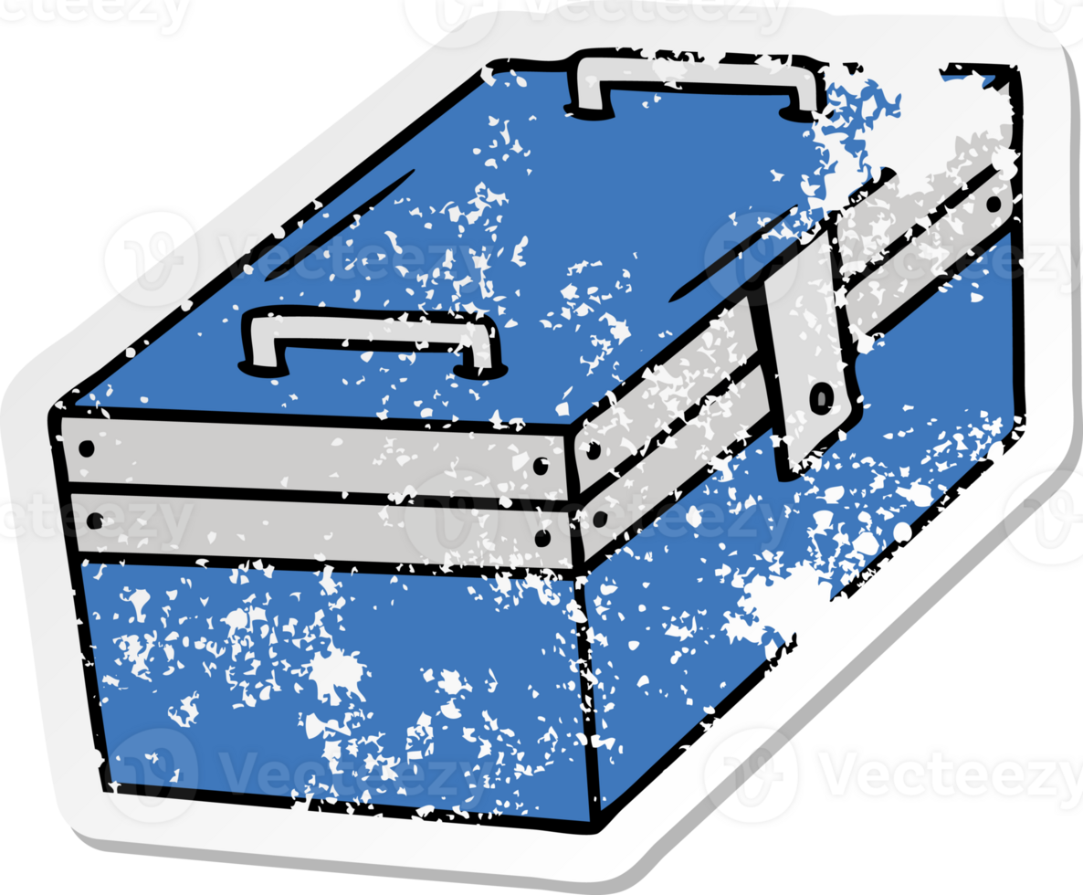 distressed sticker cartoon doodle of a metal tool box png