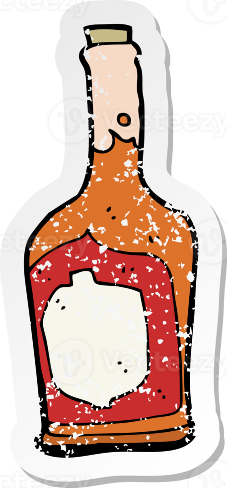 pegatina retro angustiada de una botella de ron de dibujos animados png