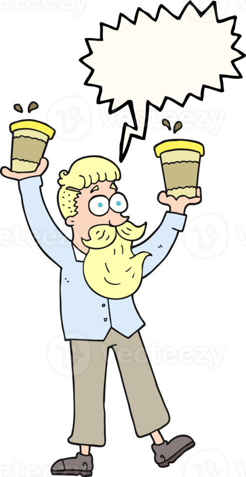 speech bubble cartoon man with coffee cups png