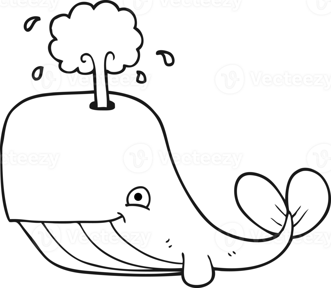black and white cartoon whale spouting water png