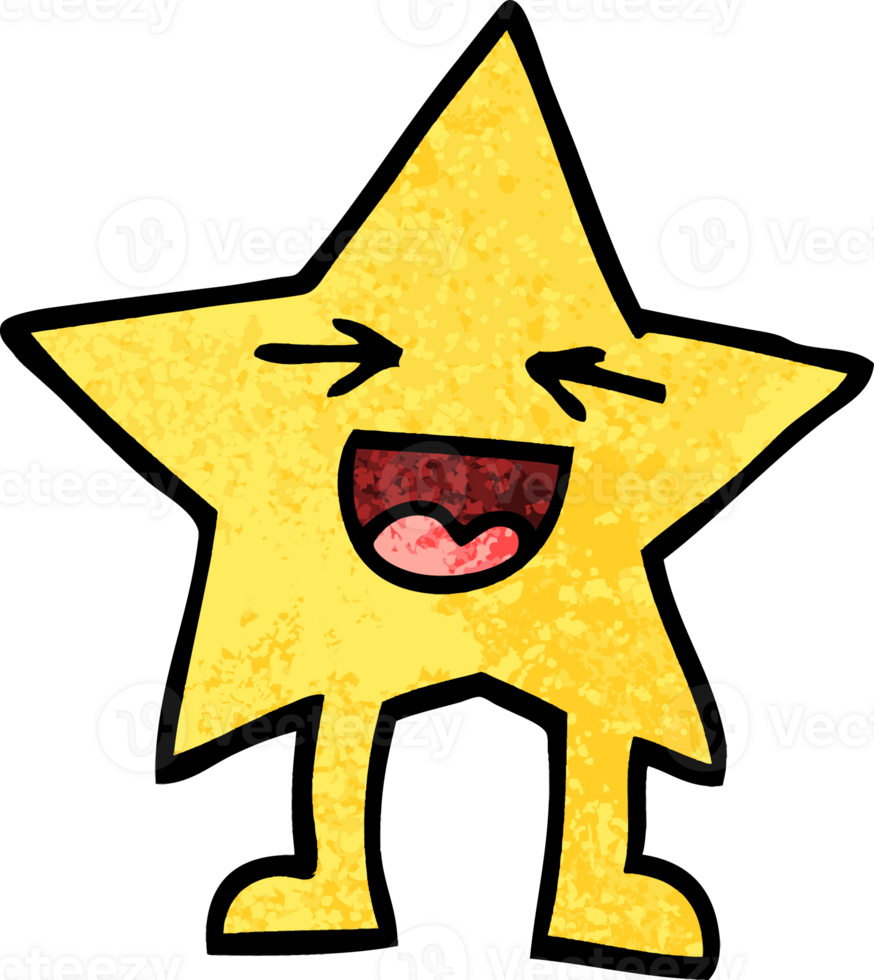 grunge textured illustration cartoon laughing star character png