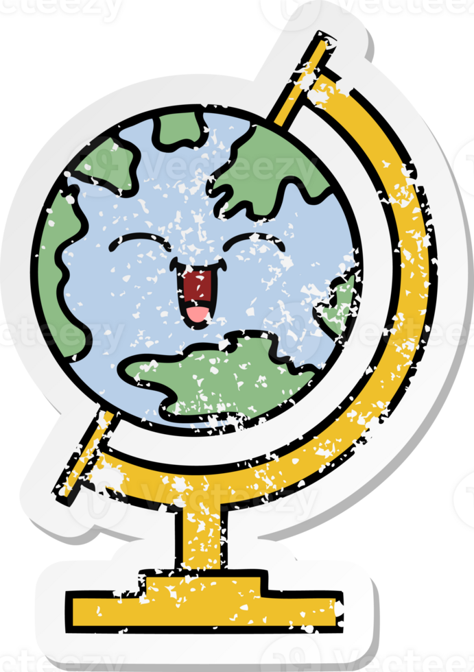 distressed sticker of a cute cartoon globe of the world png