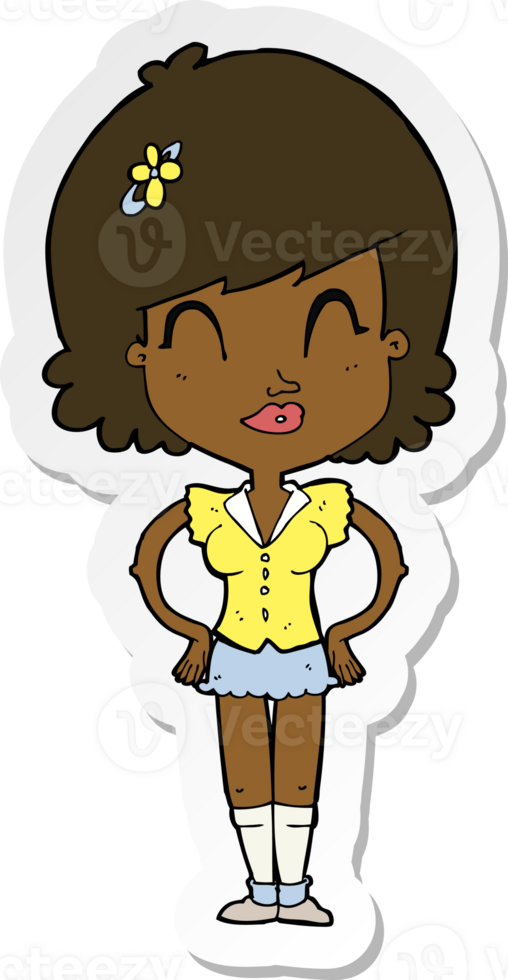 sticker of a cartoon happy woman png