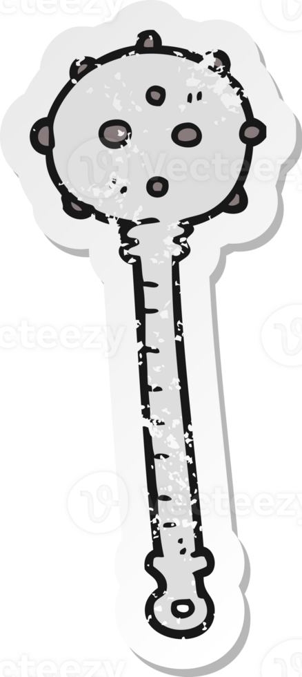 retro distressed sticker of a cartoon medieval mace png
