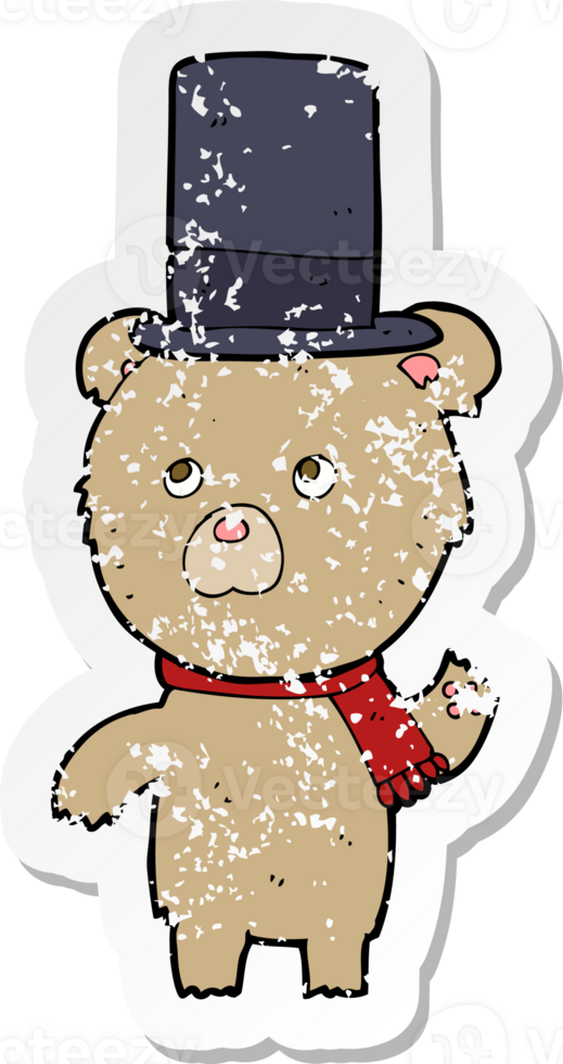 retro distressed sticker of a cartoon bear in hat png