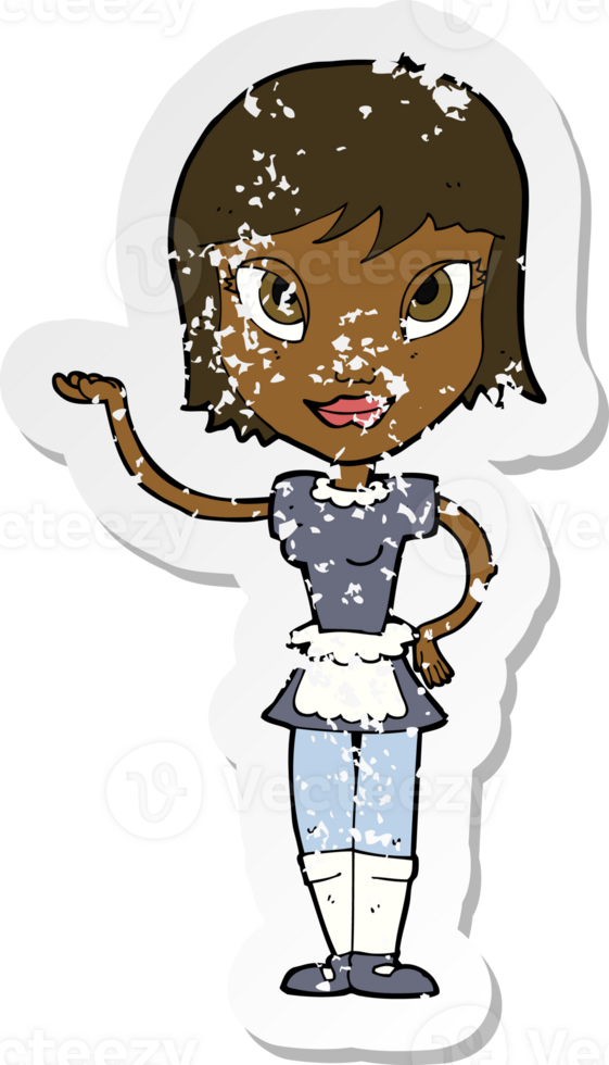 retro distressed sticker of a cartoon maid png