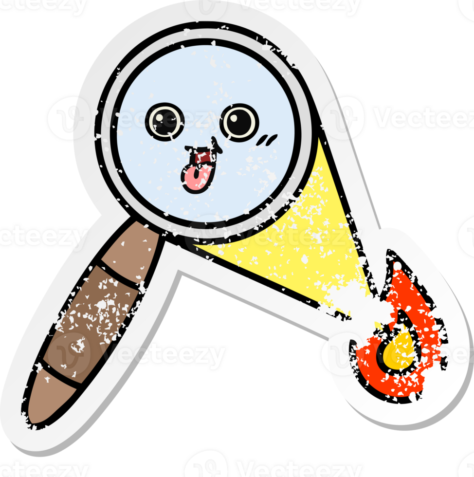 distressed sticker of a cute cartoon magnifying glass png