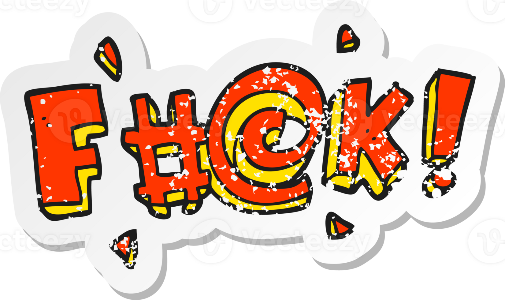 retro distressed sticker of a cartoon swearword png