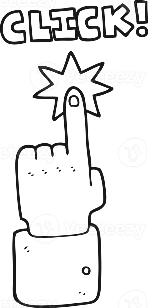black and white cartoon click sign with finger png