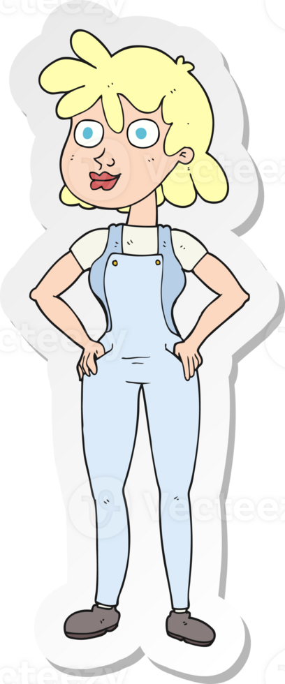 sticker of a cartoon farmer girl png