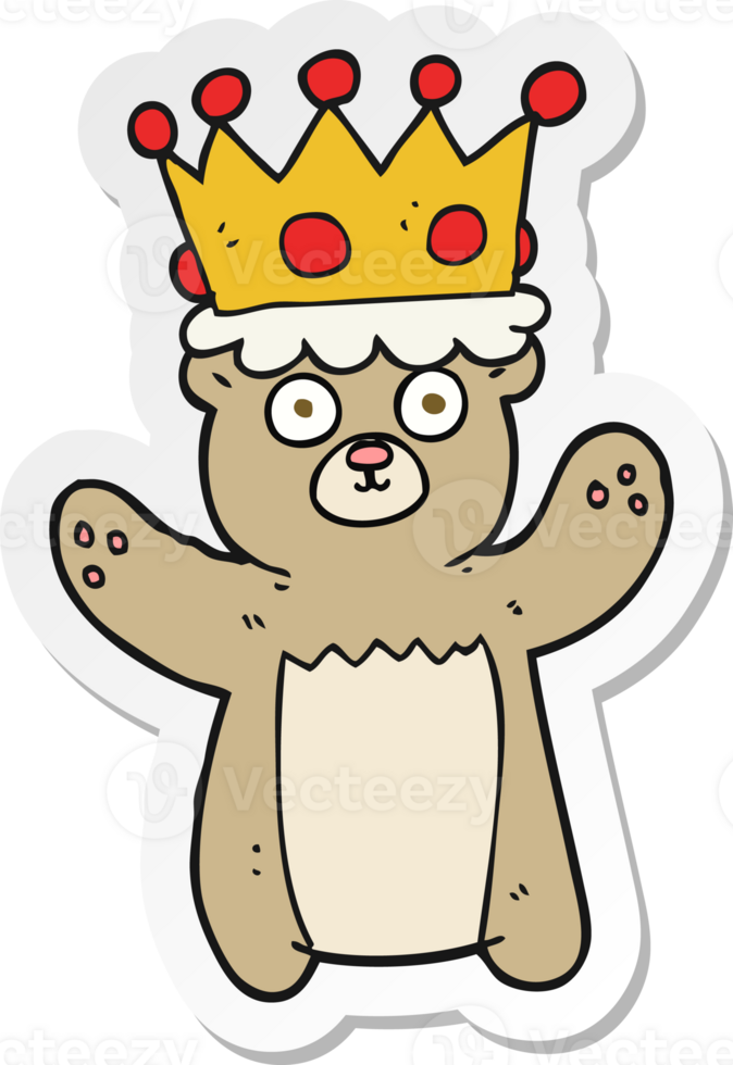 sticker of a cartoon teddy bear wearing crown png