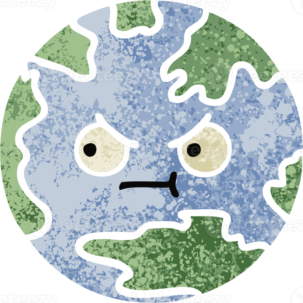 retro illustration style cartoon planet earth png