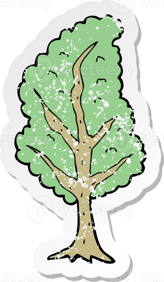 retro distressed sticker of a cartoon tree png