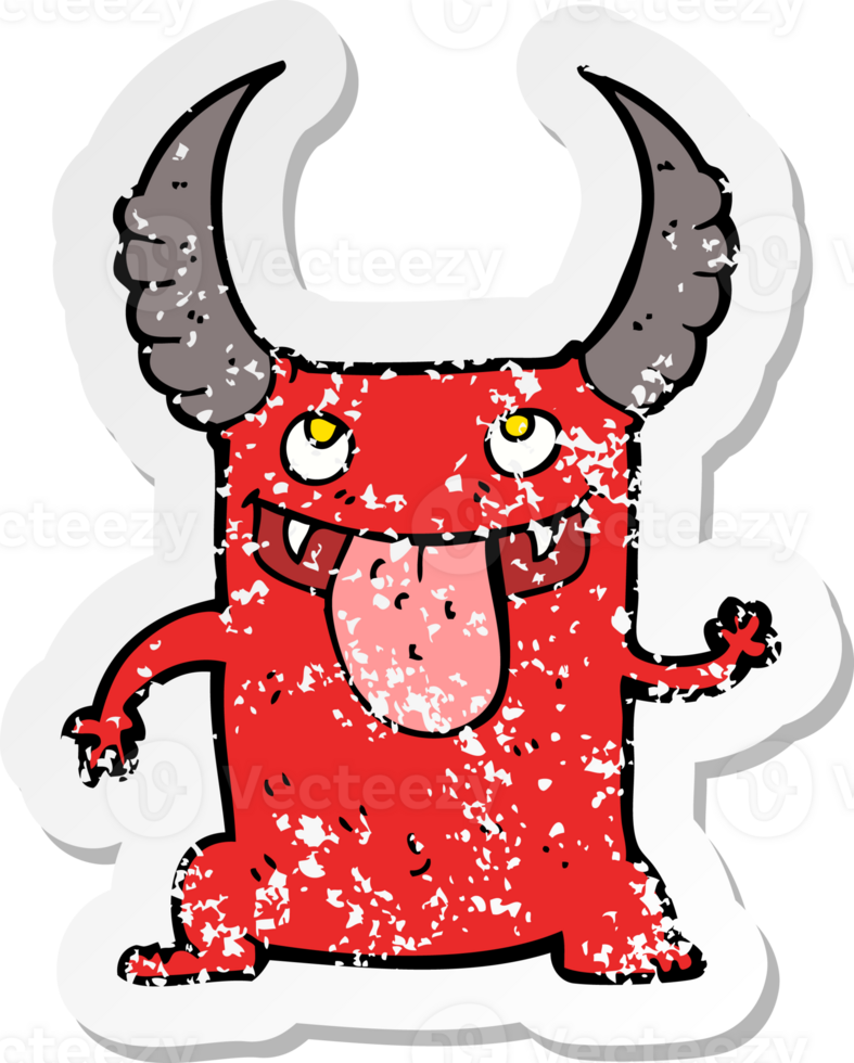 adesivo retrô angustiado de um diabo de desenho animado png