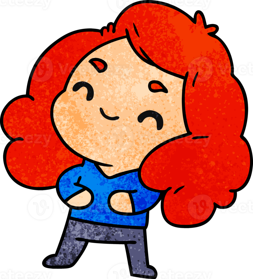 textured cartoon of a cute kawaii girl png