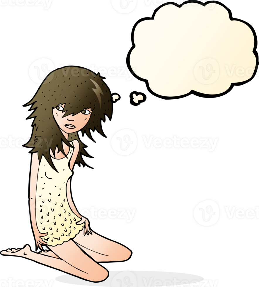 cartoon pretty girl with thought bubble png