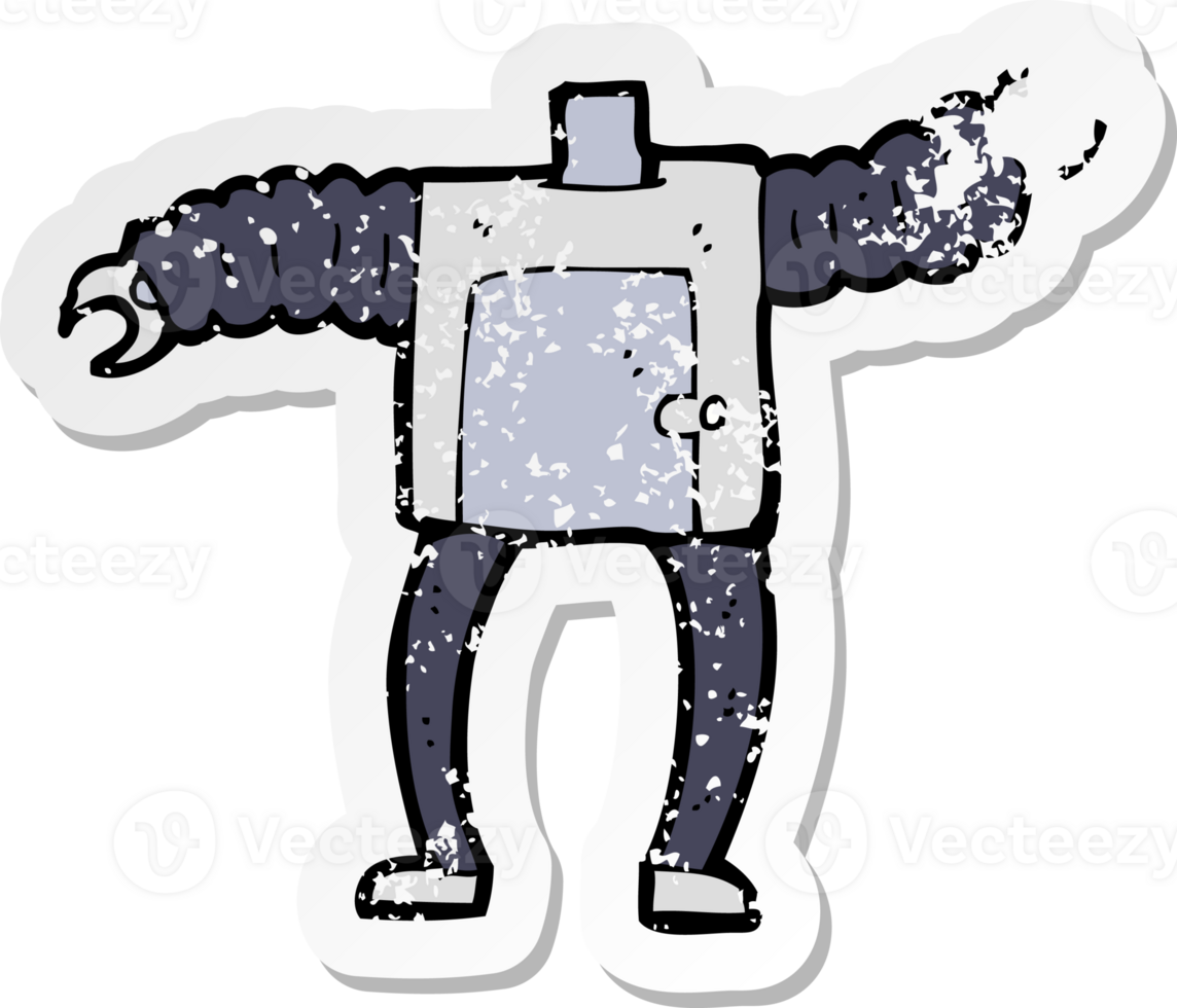 retro distressed sticker of a cartoon robot body png