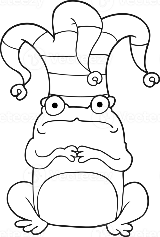 negro y blanco dibujos animados nervioso rana vistiendo bufón sombrero png