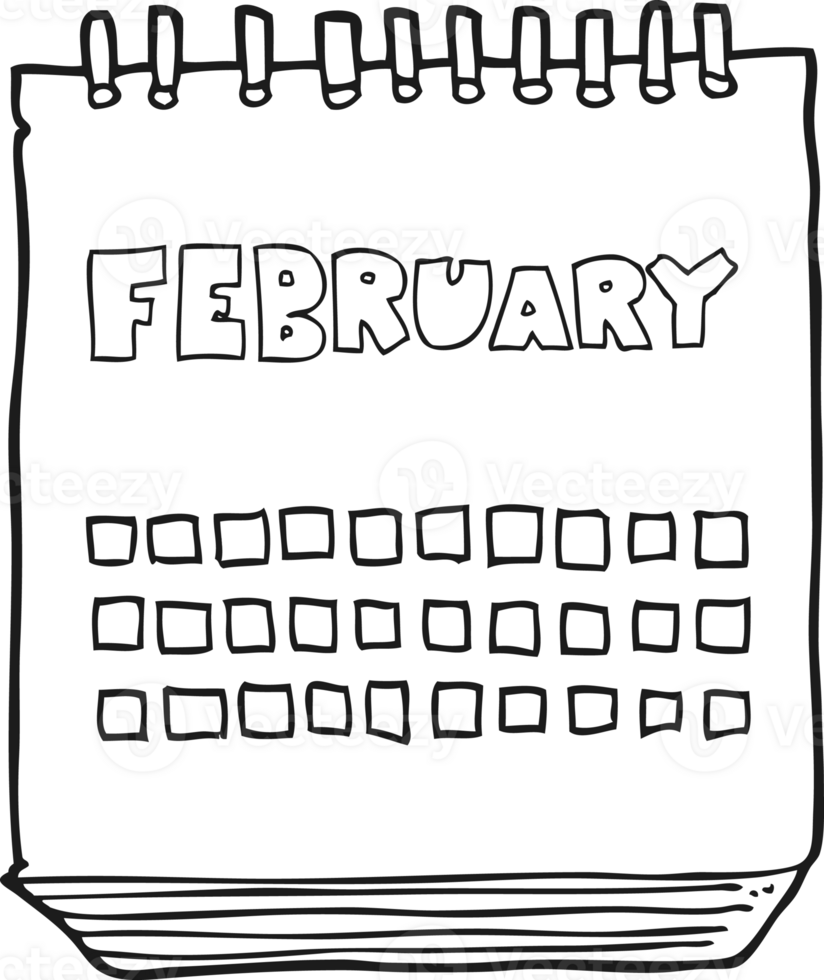 black and white cartoon calendar showing month of february png