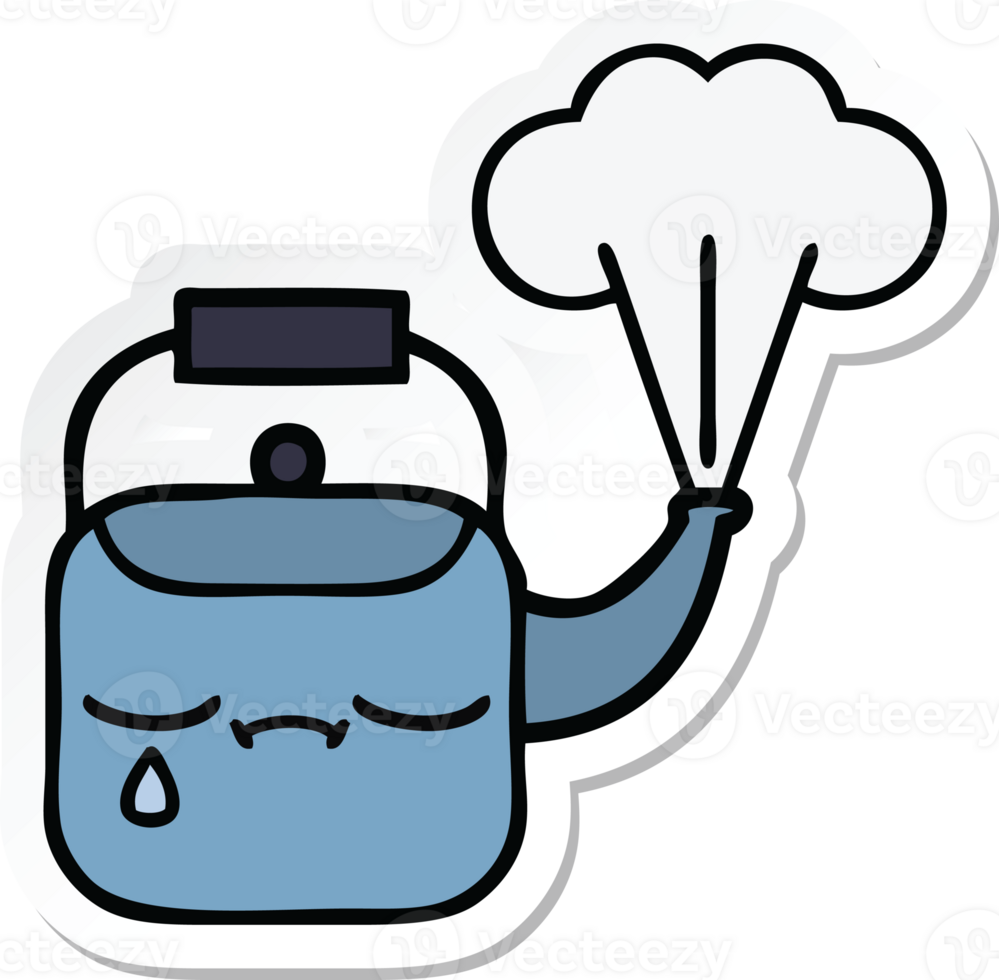 sticker of a cute cartoon steaming kettle png