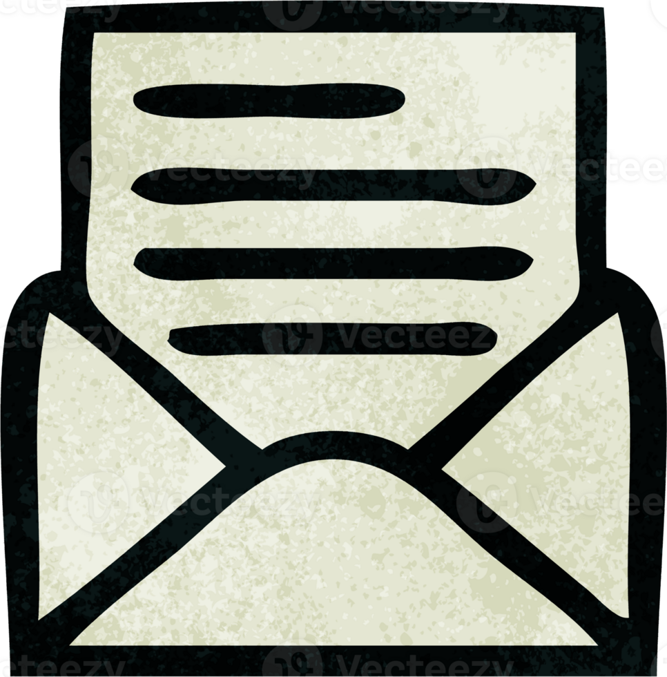 retro grunge texture cartoon letter and envelope png