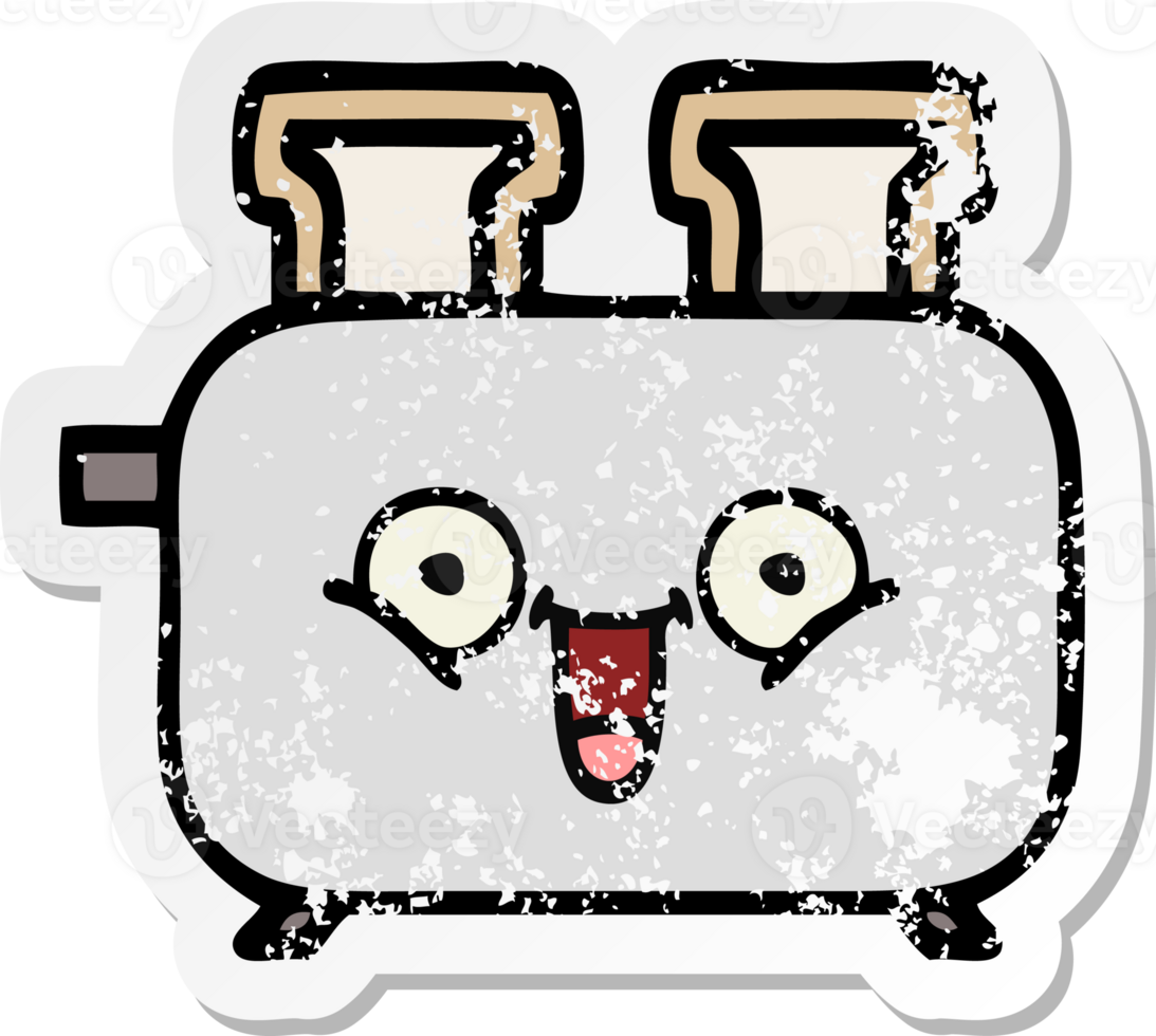 distressed sticker of a cute cartoon of a toaster png