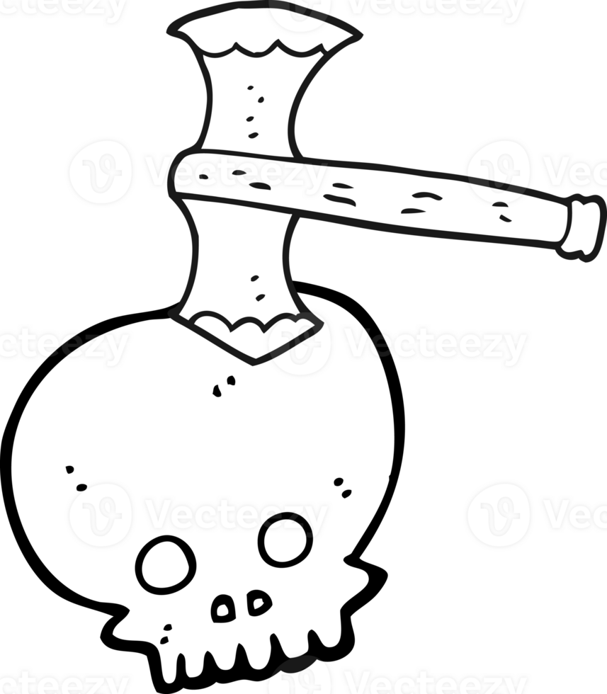 black and white cartoon axe in skull png